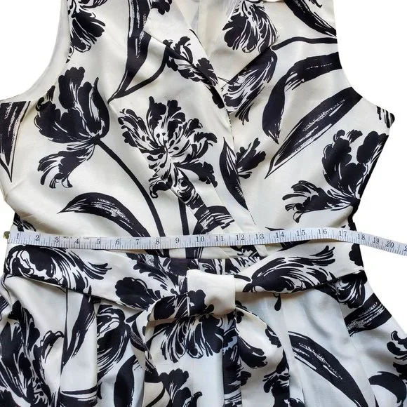 Jessica Howard Dress Sleeveless Fit & Flare Eggshell White Black Floral Sz 16 - Picture 5 of 8